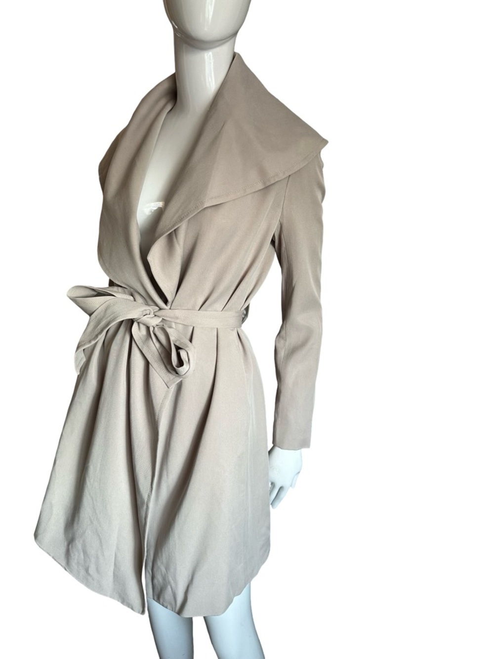 Club Monaco Taupe Shawl Collar Tie Waist Soft Trench Coat XS - Picture 4 of 8